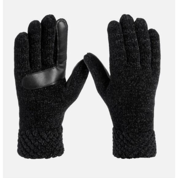 Isotoner Gloves Signature Women's One Size Chenille Cable-Knit Black NEW NWT - Picture 1 of 8